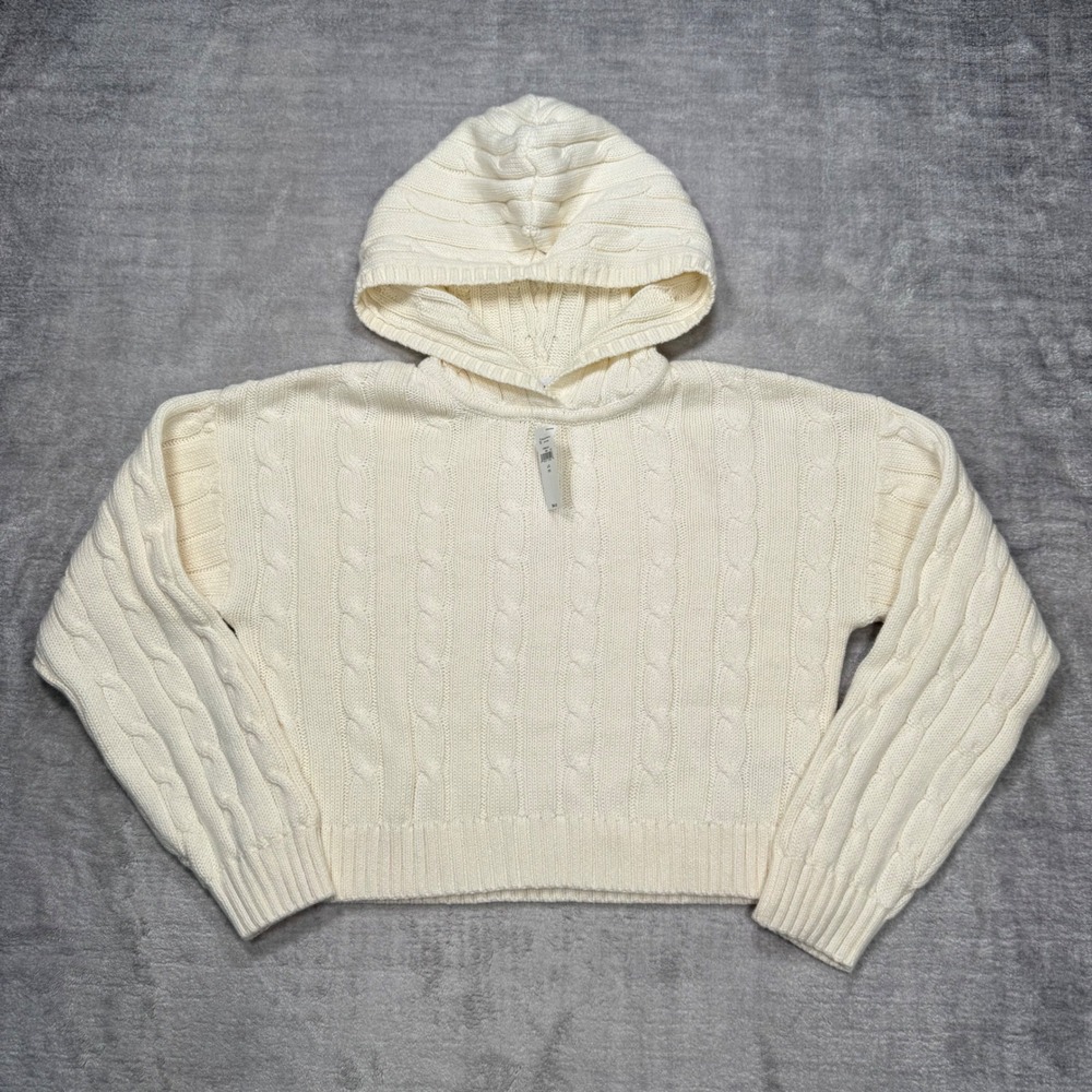 Gap Kids Sweater Youth 10 Cream Cable Knit Cotton Pullover Hoodie Cropped NWT